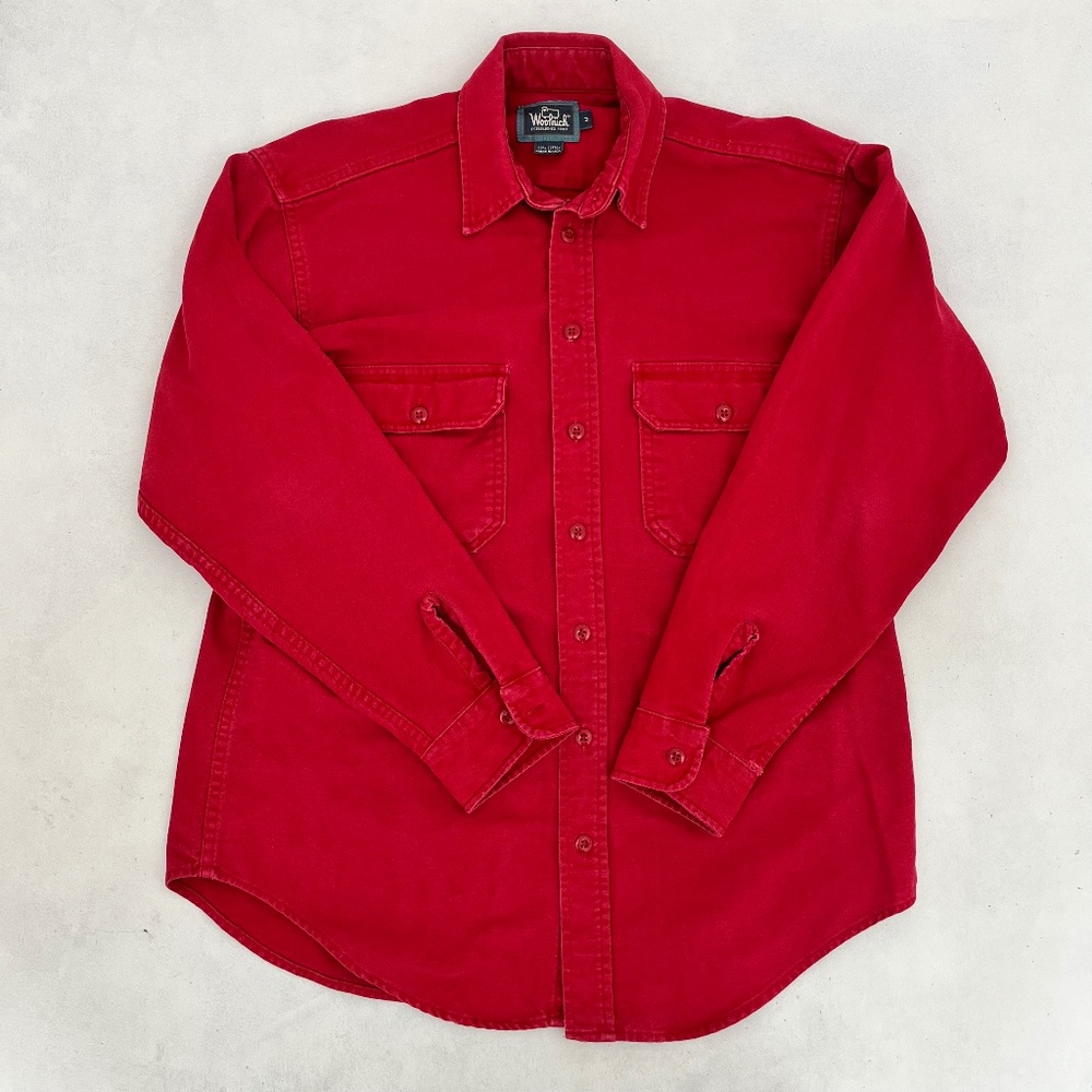 Woolrich Mens Size Medium Button‎ Up Shirt Red Long Sleeve Pockets Outdoor